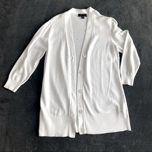 AB Studio White 3/4 Sleeve Longer Cardigan Sweater